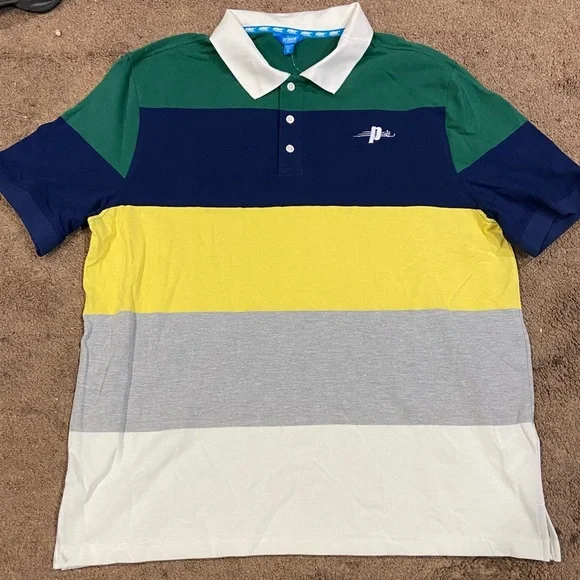 Prince Pickleball Polo Shirt White Blue Yellow Color Block Striped Men Size XL - Picture 2 of 4